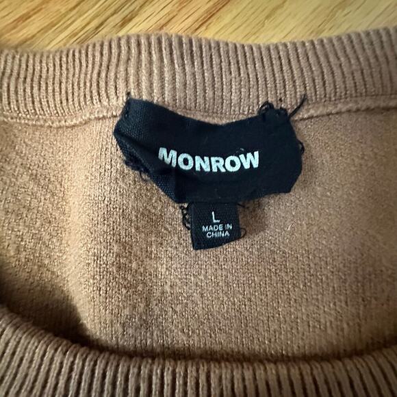 Monrow Women's Beige Supersoft Knit Cold-Shoulder Sweater Size L - Picture 2 of 5